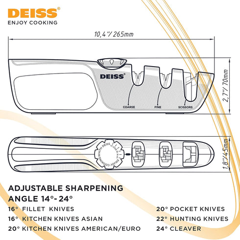 Deiss PRO Knife Sharpener With Adjustable Angle Knob - Handheld Manual Knife Sharpeners for Kitchen Knives, Scissors Sharpener, Pocket Knife Sharp...