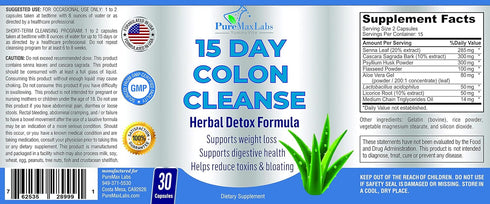 15 Day Colon Cleanse and Detox, Herbal Detox Formula, Supports Weight Loss, Constipation Relief - Boosts Energy. Flush Toxins, Natural Safe Colon ...