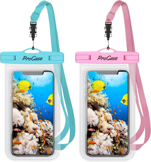 ProCase 2 Pack Waterproof Phone Pouch Case, 7" Universal Underwater Cellphone Dry Bag Holder for iPhone 15 14 13 Pro Max 12 11, Galaxy S24 S23 S22...