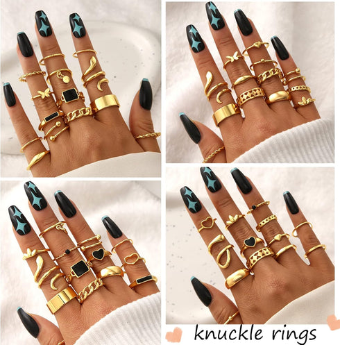 FAXHION 27 Pcs Gold Knuckle Rings Set for Women, Vintage Stackable Boho Snake Finger Rings, Midi Hollow Rings Pack...