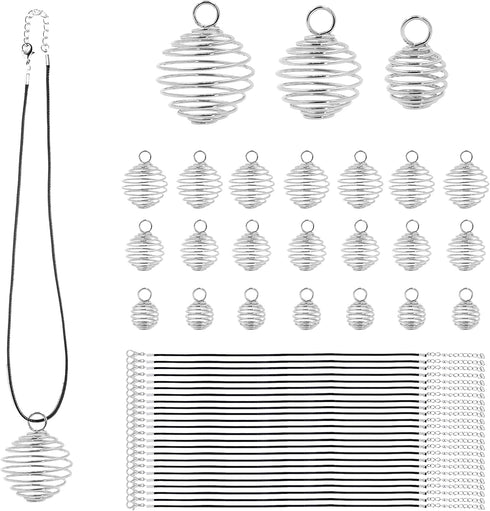 Mandala Crafts Metal Crystal Necklace Holder Spiral Pendants for Jewelry Making - 24 Stainless Steel Cage Pendant Necklace Cages Rock Stone Holder...