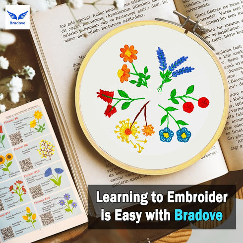 Bradove 3 Sets Leaves and Flowers Embroidery Practice Kit, Embroidery Kit for Beginners Adults, Learn to Embroider Kit Adult Beginner, Embroidery ...