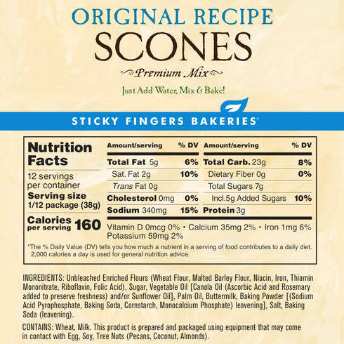 English Scone Mix, Original Flavor by Sticky Fingers Bakeries – Easy to Make English Scones Fresh Baked, Makes 12 Scones (1pk)...