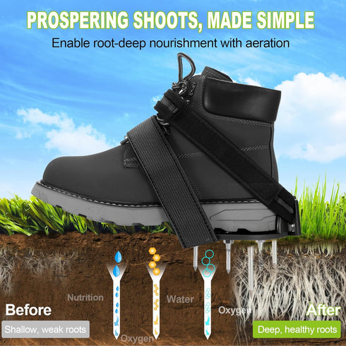 Lawn Aerator Shoes, Fully Assembled Stainless Steel Spikes Shoes, Adjustable Gardening Shoes Lawn Aerator Tool Aeration Shoes Suitable for Lawn Ya...