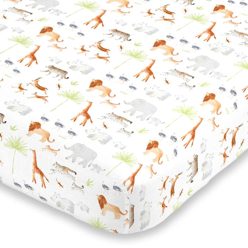 NoJo Watercolor Jungle Animals Crib Sheet - Fitted Crib Sheet...
