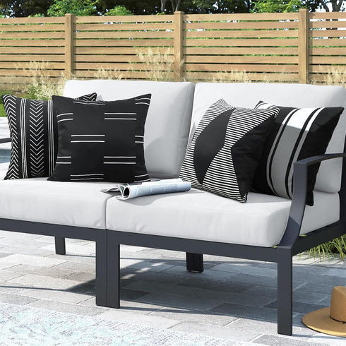 Adabana Outdoor Waterproof Pillow Covers 18x18 Inch Set of 4 Black and White Modern Geometric Throw Pillows Cover Decorative Boho Pillow Covers fo...