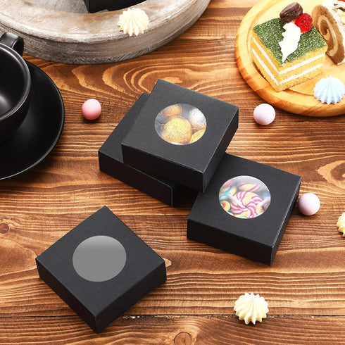 Chinco 30 Pcs Kraft Paper Box with Clear Window Homemade Soap Boxes Presents Packaging Boxes for Bakery Cookies Packaging Candy Wedding Birthday P...