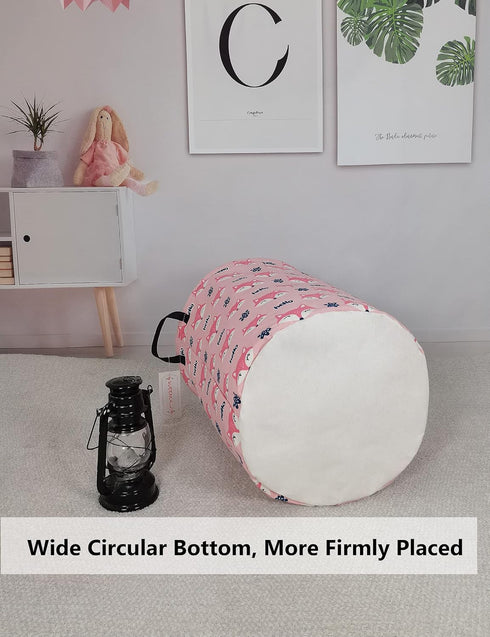QUEENLALA Large Storage Basket,Laundry Hamper/Bathroom/Home Decor/Collapsible Round Storage Bin,Boys and Girls Hamper/Boxes/Clothing(Round-Pink Fo...