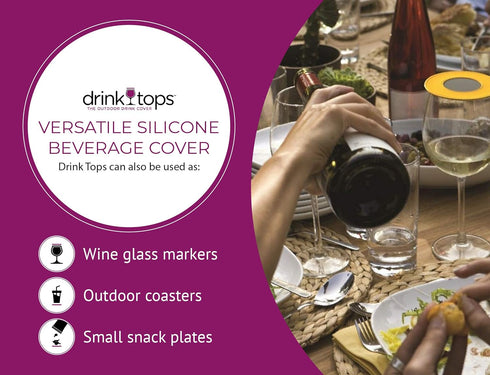 Drink Tops Ventilated Silicone Wine Glass Covers - Weighted Cover Allows air to circulate - Outdoor Glass Protectors prevent particles - BPA Free ...