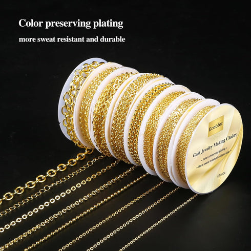Ecoofor Gold Necklace Chains for Jewelry Making, 62.3 Feet 8 Rolls Jewelry Chains for DIY Necklace Bracelet Jewelry Making with Jump Rings/Lobster...
