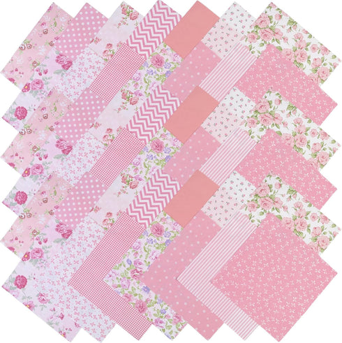 Layer Cake Fabric for Quilting 10 inch, Precut Fabrics Square 10x10 inch for Quilting, Print Pink Cotton Quilt Fabric Squares Bundles for Sewing D...