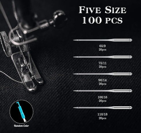 ilauke 100 PCS Sewing Machine Needles Universal Regular Point Needles for Singer Brother, Assorted Sizes HAX1 65/9, 75/11, 90/14, 100/16, 110/18 (...