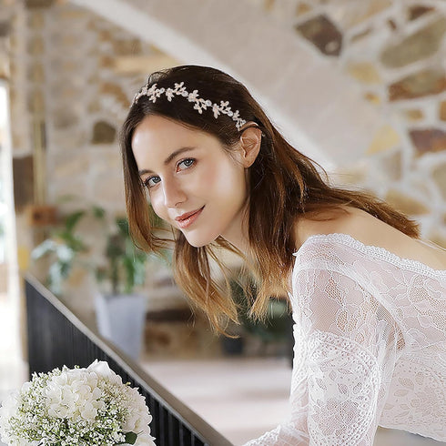 Gold Headband Bridal Tiara Flower Shape Women's Headpiece Wedding Hair Accessories (Light Rose Gold)...