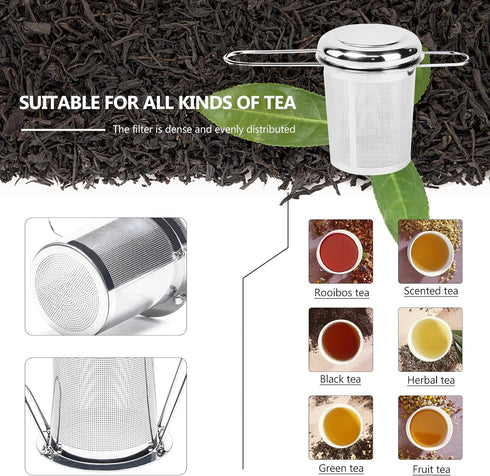 Tea Infuser,Stainless Steel Tea Steeper Fine Mesh Filters, Large Capacity Tea Strainer With Folding Handle And Lid,Hanging On Teapots Mugs Cups To...