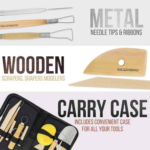 US Art Supply 12-Piece Pottery and Clay and Sculpting Tools Set with Canvas Zippered Case...