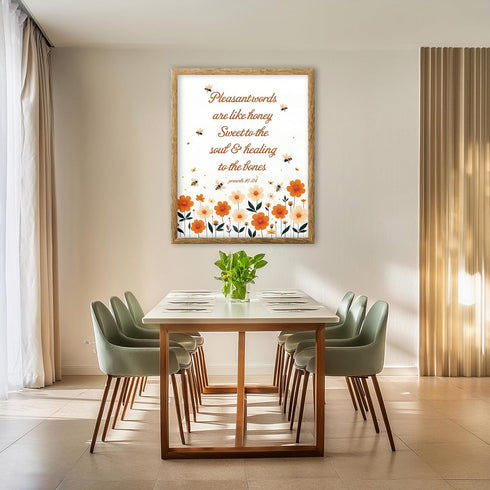 Posterizer 1 pcs-cute bees and flowers Pleasant Words bible verse-Religious Posters-Motivational & Inspirational Art-Gifts for Christians - UNFRAM...