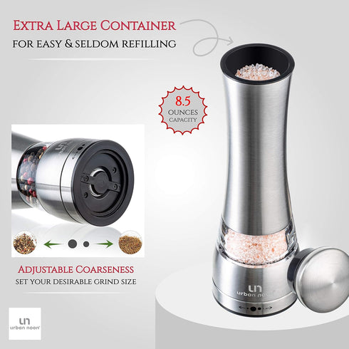 Salt and Pepper Grinder Set - Large Capacity Stainless Steel Pepper Grinder and Salt Grinder with Tray in Luxurious Gift-Box - Manual Mills with C...