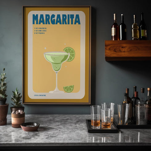 Poster Master Margarita Poster - Retro Cocktail Recipe Print - Alcohol Art - Cocktail Art - Preppy Art - Trendy Art - Chic Boho Art - Aesthetic Ki...