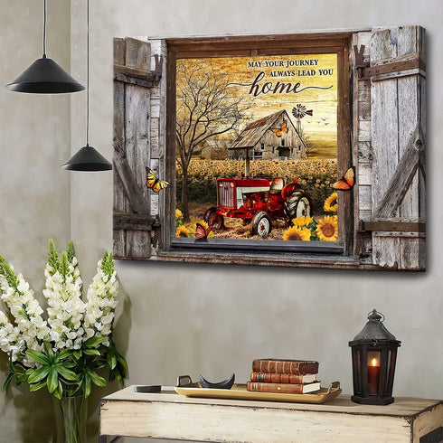 Farmhouse Canvas Wall Art Red Old Tractor Picture Kitchen Wall Decor Rustic Sunflowers Country Painting for Bedroom Bathroom Living Room Prints Ar...