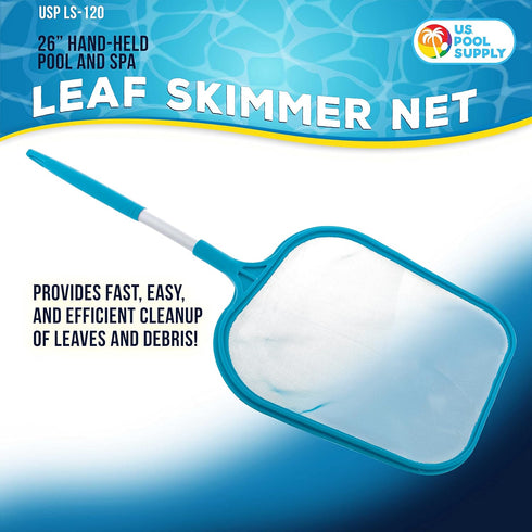 U.S. Pool Supply Professional Spa, Hot Tub, Pool Hand Leaf Skimmer Net, 26" Long with 12" Aluminum Pole - Fine Mesh Netting, Cleanout Leaves, Debr...