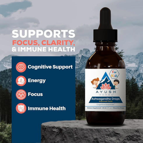 Ayush Herbs Ashwagandha Drops for Kids & Adults - Alcohol-Free Ashwagandha Drops, Calming Daily Supplement for Calm Focus with Organic Ashwagandha...