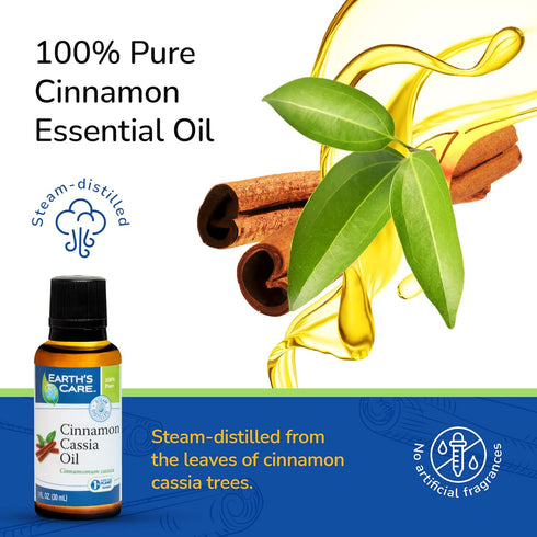 Earth's Care Cinnamon Cassia Oil - Cinnamon Essential Oil - 100% Pure Cinnamon Essential Oil for Diffuser - 1 Fl OZ (1 Bottle)...