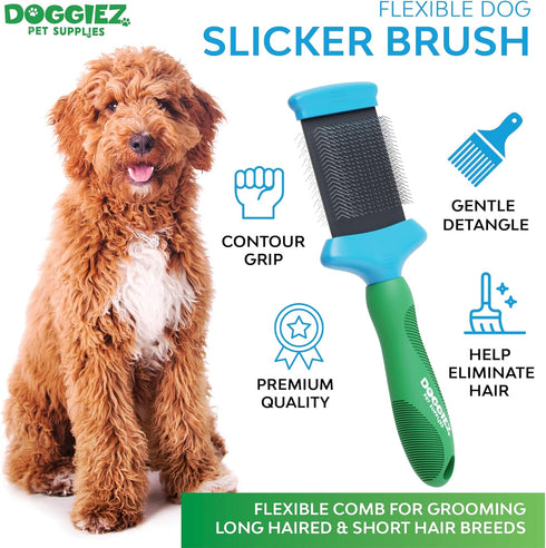 Slicker Brush for Dogs, Cats & Puppies - Deshedding Grooming Brush for Shedding Hair, Fur - Flexible Comb for Grooming Long Haired & Short Hair Br...