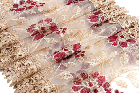 Grelucgo Small Short Burgundy Lace Doily Table Runners Dresser Scarves (13 x 36 inch)...
