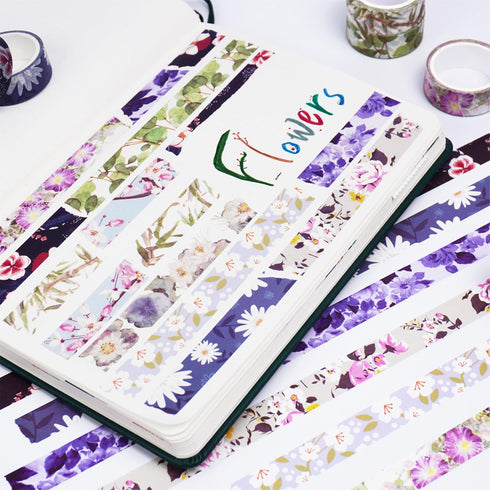 YUBBAEX 10 Rolls Spring Flowers Washi Tape Set Masking Decorative Tapes (Cold Tone)...