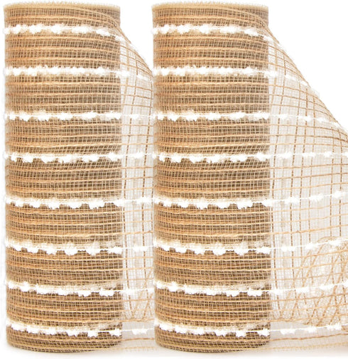 Ribbli Christmas Tree Ribbon Garland-2 Rolls Snowball Natural Burlap Mesh Ribbon,10 inch x 30 feet(10Yard), Christmas Ribbon for Wreath Swags and ...