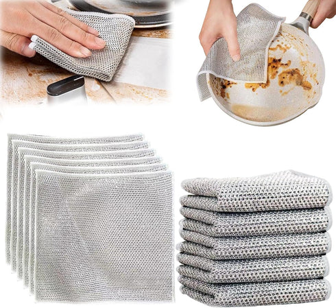 6 Pcs Multipurpose Wire Dishwashing Rags for Wet and Dry, 2023 New Multifunctional Non-Scratch Wire Dishcloth, Suitable for Scrubbing and Cleaning...