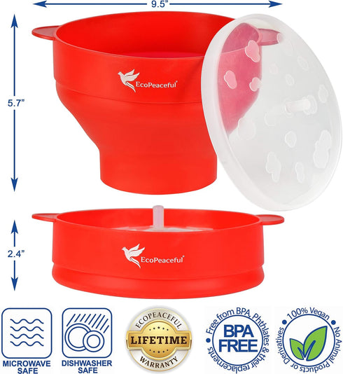 Silicone Microwave Popcorn Popper Collapsible Bowl - 100% Pure Silicone - LFGB Food Grade - No Fillers, BPA-free, Vegan, Reusable, Plastic-free, E...