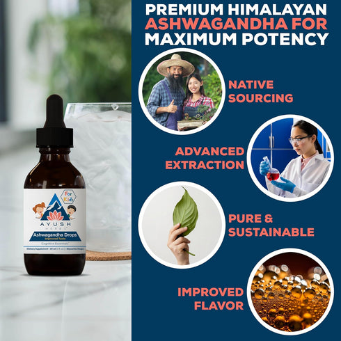 Ayush Herbs Ashwagandha Drops for Kids & Adults - Alcohol-Free Ashwagandha Drops, Calming Daily Supplement for Calm Focus with Organic Ashwagandha...