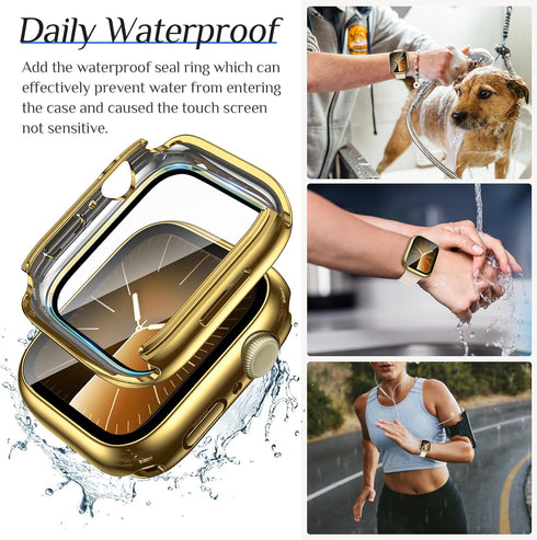 2-Pack Goton Waterproof Apple Watch Case for Series 9 8 7 Screen Protector 41mm, 360 Protective Glass Face Cover + Back Bumper for iWatch Accessor...