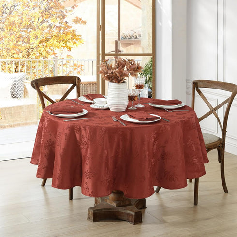 Elrene Home Fashions Elegant Woven Leaves Jacquard Damask Wrinkle Resistant Tablecloth, 70" x 70", Round, Spice Red...