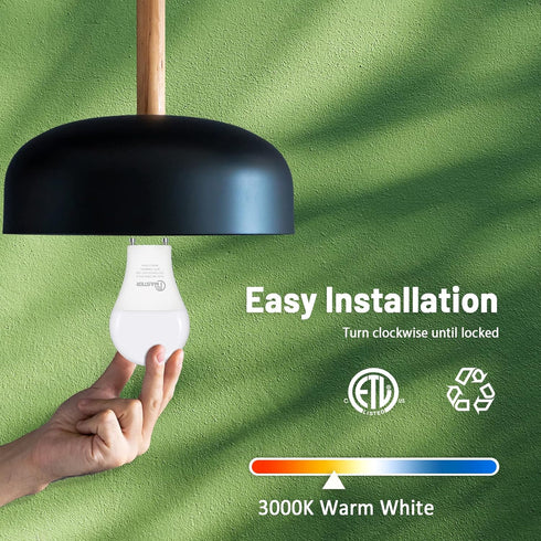 GU24 LED Light Bulb, 3000K Warm White, 9W(100W Equivalent), 800 Lumens, A19 Shape GU24 LED Bulbs, Twist and Lock GU24 Pin Base with Two Prongs, No...