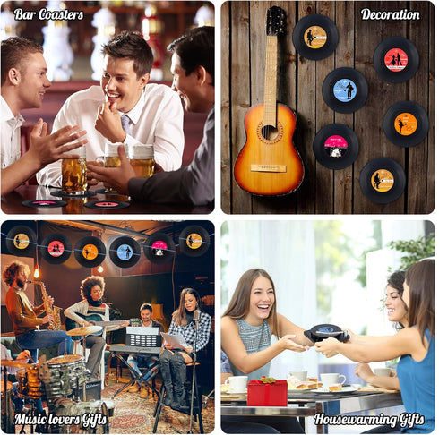 Valdivia Funny Retro Vinyl Record Coasters with Player, 6 Pcs Music Coasters for Drinks, Bars, Party, Birthday Gifts for Music Lovers, Home Decor ...