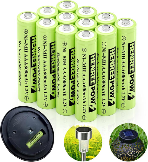 Henreepow AAA Rechargeable Battery, 1.2v Ni-MH Solar Batteries, Low Self-Discharge, Pre-Charged Triple A Battery for Solar Pathway Lights, Outdoor...