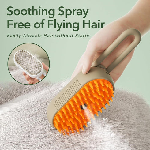 Spray Pet Grooming Brush for Dogs & Cats, 3-in-1 Design: Hair Remover, Cleaning Brush and Massaging Brush (Khaqi)...