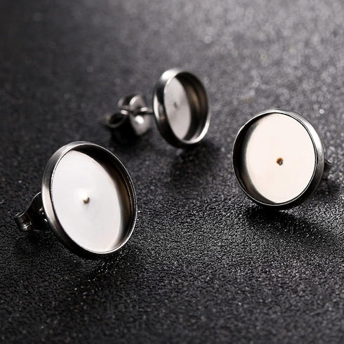 Hicarer 500 Pcs Earring Studs for Jewelry Making Blank Stud Earring with Post Kit 12 mm 10 mm 8 mm Cabochon Earring Bezels for Jewelry Making...