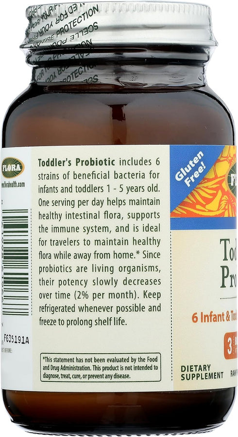 Flora - Toddler's Blend Probiotic, 3 Billion CFU RAW, Six-Infant & Toddler Specific Strains, Lactobacillus, Taste-Free, Dissolves Easy, Aids Const...