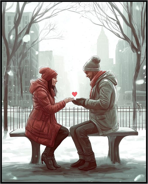 Posterizer 1 pcs-couple's exchanging love on snowy Valentine's day -3-Romantic Art-Holiday Poster Collection-Gift for Couples boyfriend girlfriend...