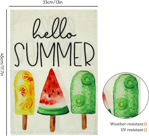 Hello Summer Ice Cream Garden Flag Burlap 12x18 Inch Ice Cream Popsicle Double Sided Seasonal Sign Outdoor Decor Yard Small Flags Decorative Flag ...