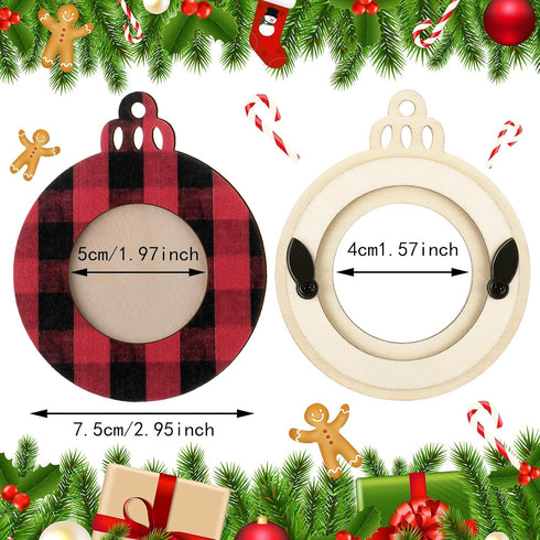 Jetec 12 Pcs Christmas Ball Picture Ornament Bulk Wooden Photo Frame Ornaments Plaid Hanging Decorations for Christmas Tree(Red and Black, Black a...