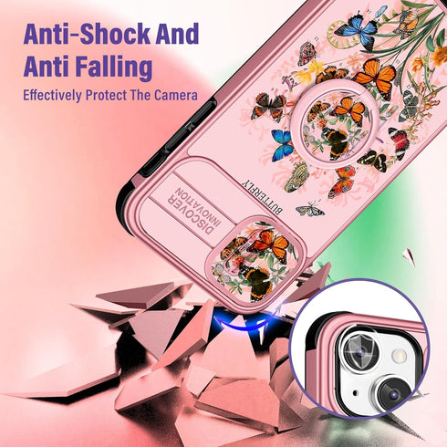 (2in1 for iPhone 15 Plus Case for Women Girls Butterfly Cover Cute Pretty Girly Aesthetic Kawaii Unique Design with Camera Cover and Ring Stand Te...
