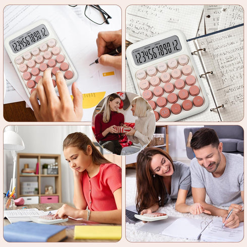 FIOVER Mechanical Switch Calculator, 12 Digits, Large LCD Display, Cute Pink Desktop Calculator with Big Buttons, Aesthetic Calculator for Office,...