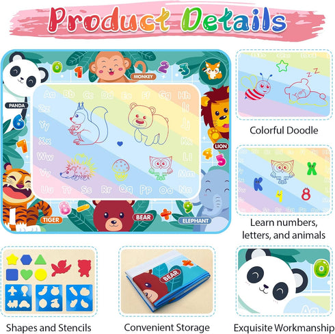 Water Doodle Mat Kids Water Painting Doodle Drawing Mat Toy Writing Mess Free Coloring Extra Large Magic Educational Toys for Boys Girls Age 2 3 4...