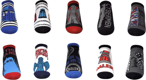 Doctor Who Socks Merchandise (10 Pair) - (Women) Dr Who Gifts Cosplay Low Cut Socks - Fits Shoe Size: 4-10 (Ladies)...