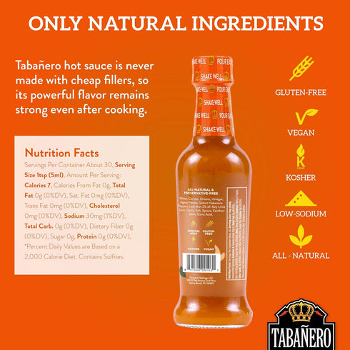 Peach Bourbon Habanero Hot Sauce by Tabañero, Gourmet Hot Sauce, All Natural, Gluten Free, Low Sodium, Vegan, Kosher, Made in the USA, 5 oz. Hot S...
