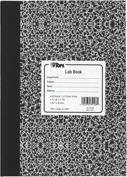 TOPS Lab Notebook, 10 x 7 3/8 Inches, Hard Marble Cover, Quadrille Ruled, 5 Squares per Inch, 60 Sheets, White, (35128)...